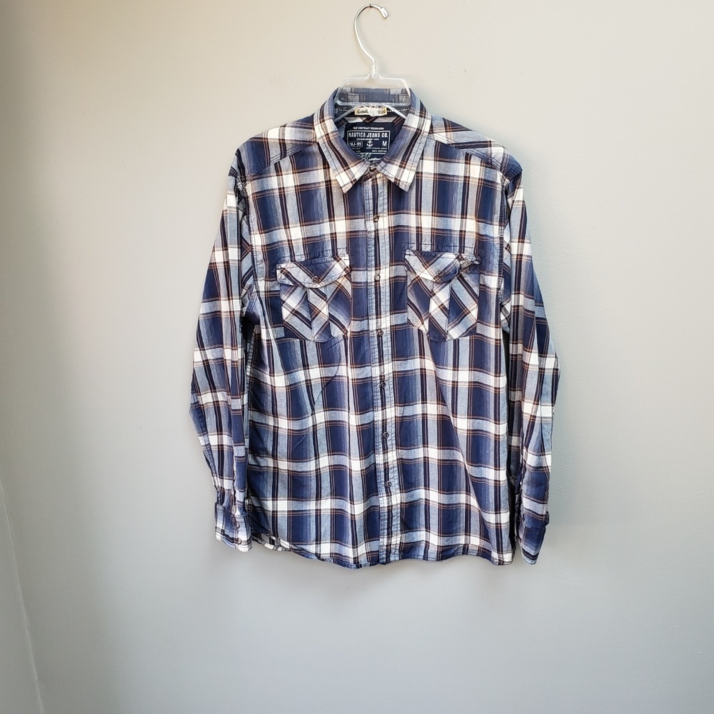 Nautica Jeans Shirt Long Sleeve Snap Front Medium